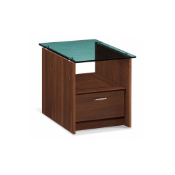 목재 전화대 (그린 유리 상판)