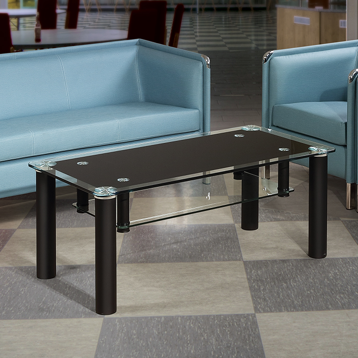 블랙 강화 유리 소파 탁자 (선반형)